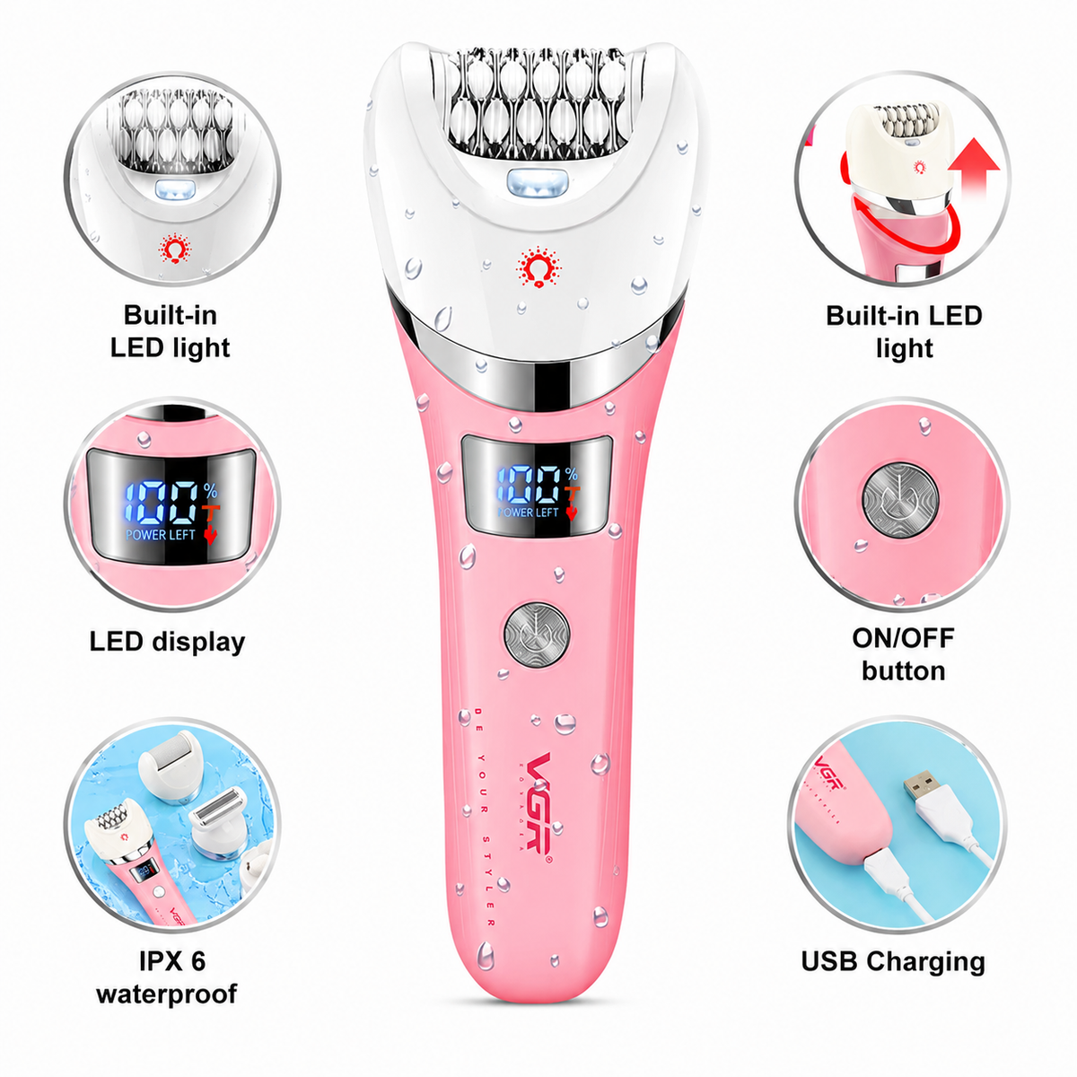 VGR V-759 Professional 5-in-1 Lady Care Set – IPX6 Waterproof Multi-Functional Grooming Kit