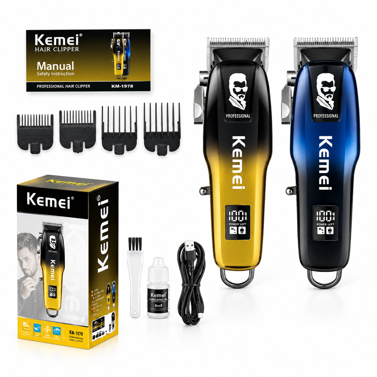 Kemei KM-709A Professional Hair Clipper – 6500 RPM High-Speed Motor, 2000mAh Battery & Stainless Steel T-Blade