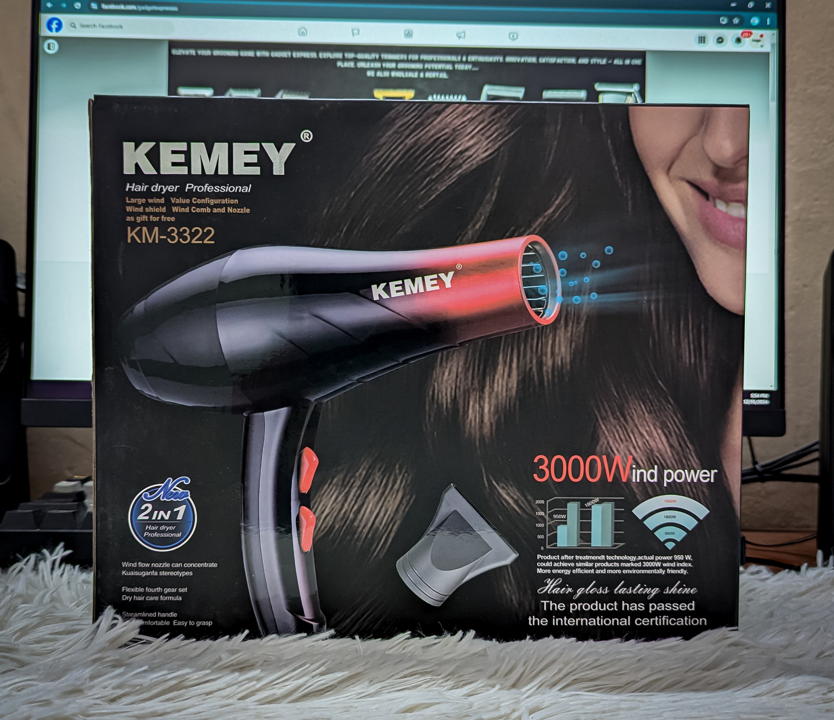 Kemei KM-3322 3-in-1 Professional Hair Dryer