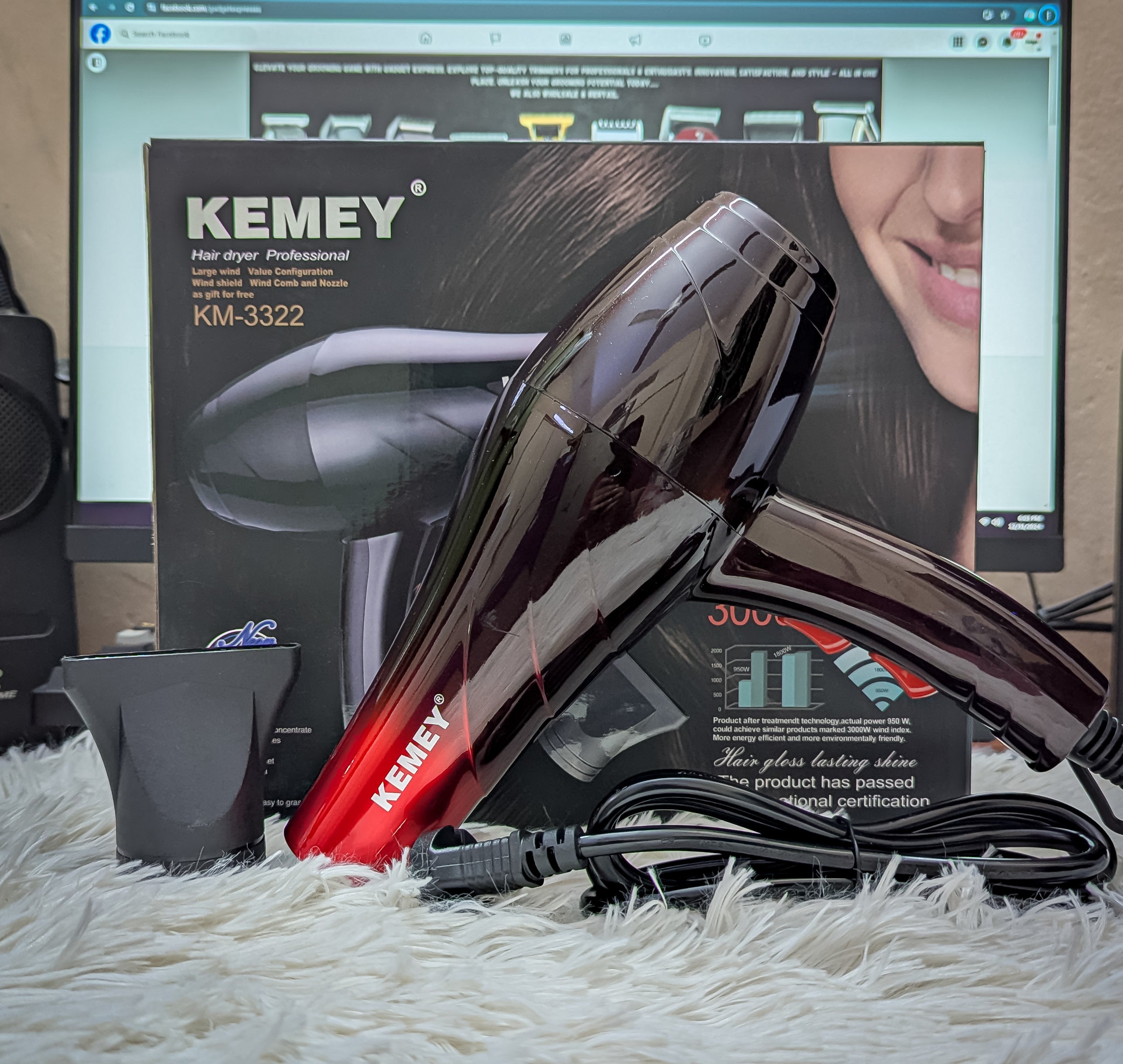 Kemei KM-3322 3-in-1 Professional Hair Dryer