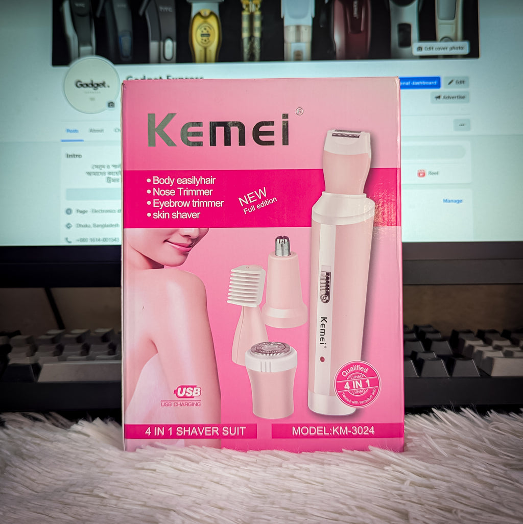 Kemei KM-3024 4-in-1 Rechargeable Lady Shaver & Trimmer